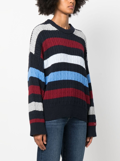 Tommy Hilfiger Striped Cable-knit Jumper In Blue