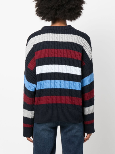 Tommy Hilfiger Striped Cable-knit Jumper In Blue