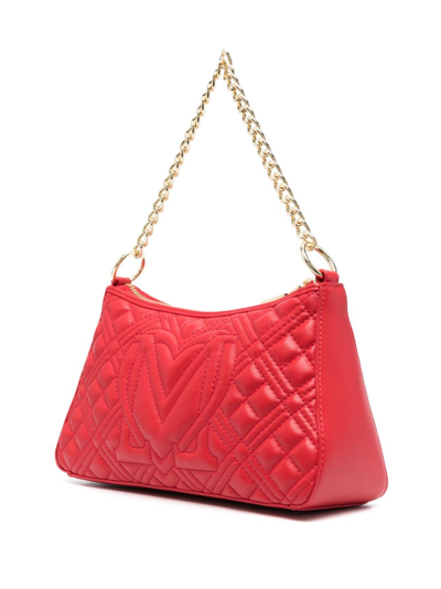 Shop Love Moschino Logo-plaque Quilted Tote Bag In Red