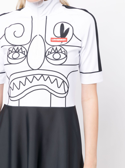 Shop Charles Jeffrey Loverboy Face-print Flared Minidress In Black