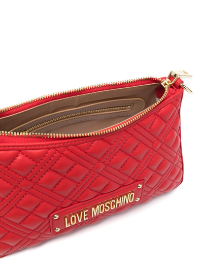 Shop Love Moschino Logo-plaque Quilted Tote Bag In Red