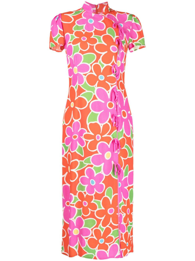 Shop Kitri Leia Floral-print Midi Dress In Orange