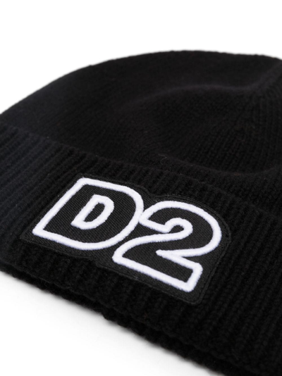 Shop Dsquared2 Logo-patch Ribbed-knit Beanie In Black