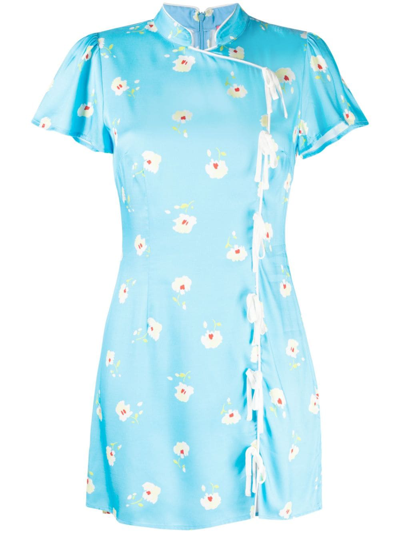 Shop Kitri Floral-print Short-sleeve Minidress In Blue