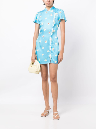 Shop Kitri Floral-print Short-sleeve Minidress In Blue