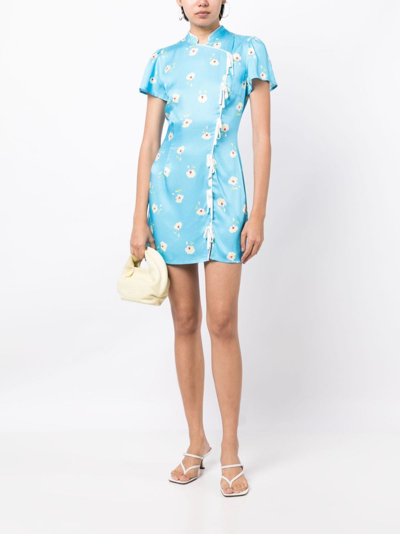 Kitri Floral-print Short-sleeve Minidress In Blue
