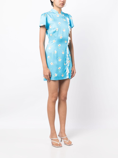 Shop Kitri Floral-print Short-sleeve Minidress In Blue