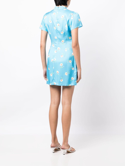 Shop Kitri Floral-print Short-sleeve Minidress In Blue