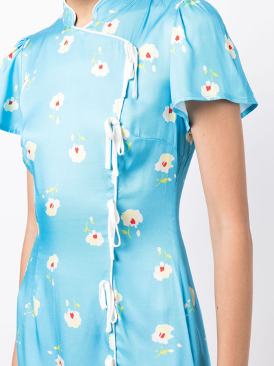 Shop Kitri Floral-print Short-sleeve Minidress In Blue