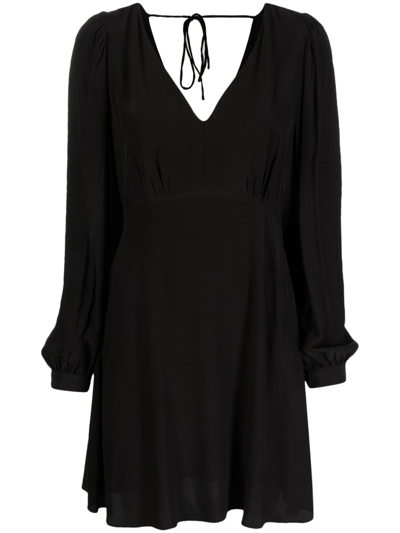 Shop Tommy Hilfiger Puff-sleeve V-neck Flared Dress In Black