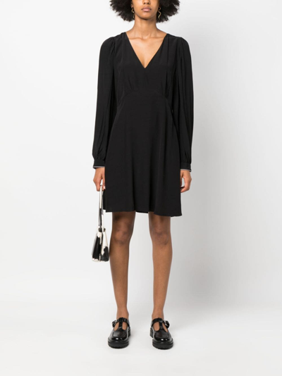 Shop Tommy Hilfiger Puff-sleeve V-neck Flared Dress In Black