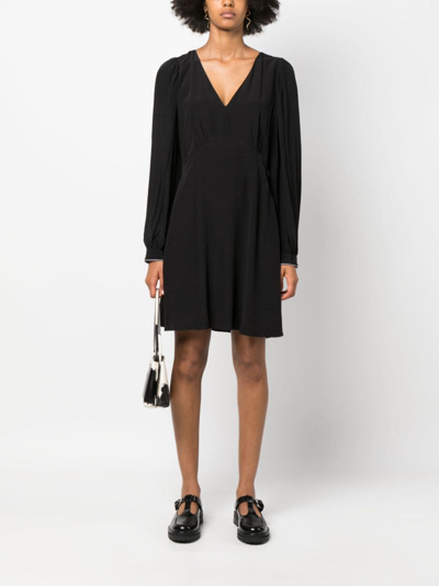 Tommy Hilfiger Puff-sleeve V-neck Flared Dress In Black