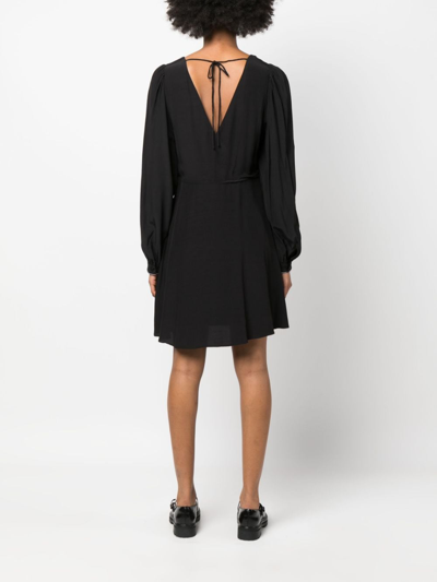 Shop Tommy Hilfiger Puff-sleeve V-neck Flared Dress In Black