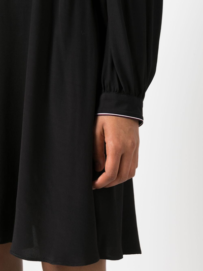 Tommy Hilfiger Puff-sleeve V-neck Flared Dress In Black