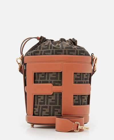 Shop Fendi Ff Leather Bucket Bag In Brown