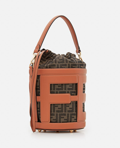 Shop Fendi Ff Leather Bucket Bag In Brown