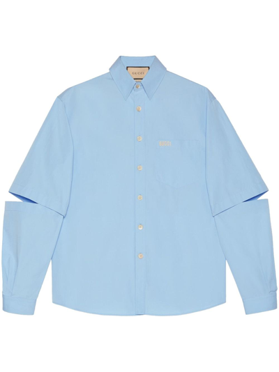 Shop Gucci Logo-embroidered Short-sleeve Shirt In Blue