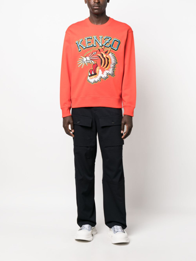 Shop Kenzo Varsity Jungle Embroidered Cotton Sweatshirt In Red