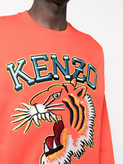 Shop Kenzo Varsity Jungle Embroidered Cotton Sweatshirt In Red