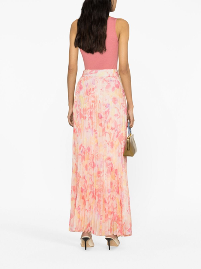 Shop Liu •jo Floral-print Pleated Maxi Skirt In Pink
