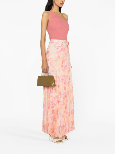 Shop Liu •jo Floral-print Pleated Maxi Skirt In Pink