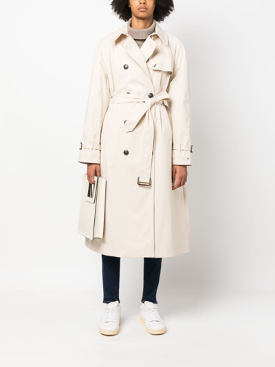 Shop Tommy Hilfiger Long-sleeved Cotton Double-breasted Trenchcoat In Neutrals
