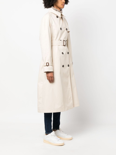 Shop Tommy Hilfiger Long-sleeved Cotton Double-breasted Trenchcoat In Neutrals