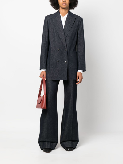 Tommy Hilfiger Long-sleeved Denim Double-breasted Blazer In Blue