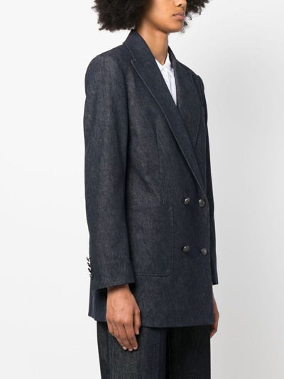 Tommy Hilfiger Long-sleeved Denim Double-breasted Blazer In Blue