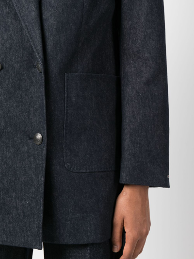 Tommy Hilfiger Long-sleeved Denim Double-breasted Blazer In Blue
