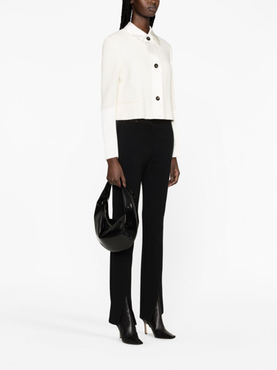 Shop Ferragamo Silk-trim Wool-blend Cropped Jacket In White