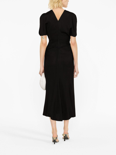 Victoria Beckham Gathered Waist Viscose Dress In Black