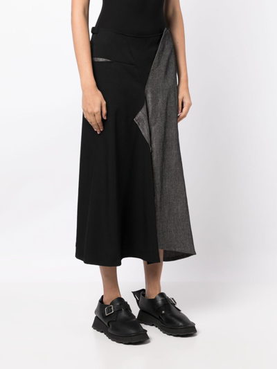 Shop Y's Two-tone Asymmetric Wool Skirt In Black
