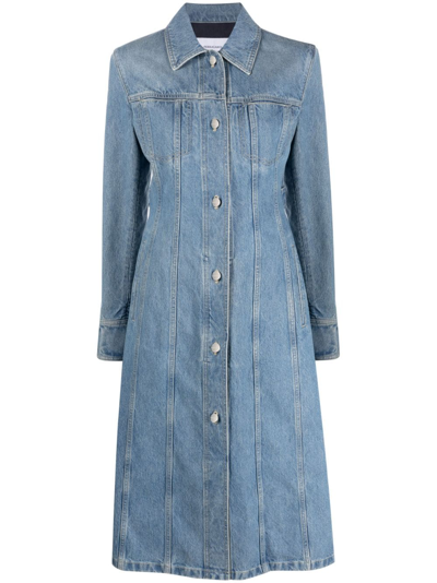 Shop Ferragamo Buttoned-up Denim Coat In Blue