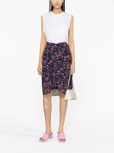 Shop Marant Etoile Floral-print Ruched Skirt In Black