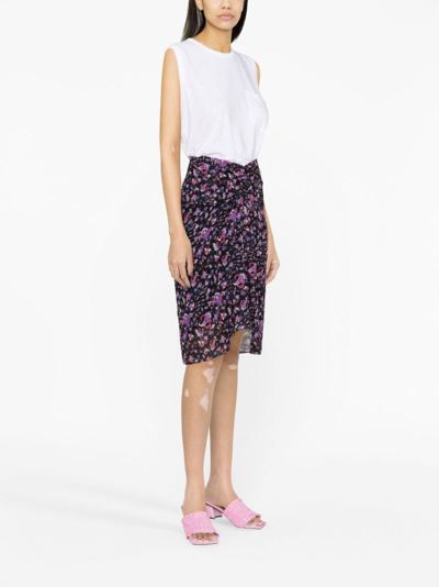 Shop Marant Etoile Floral-print Ruched Skirt In Black