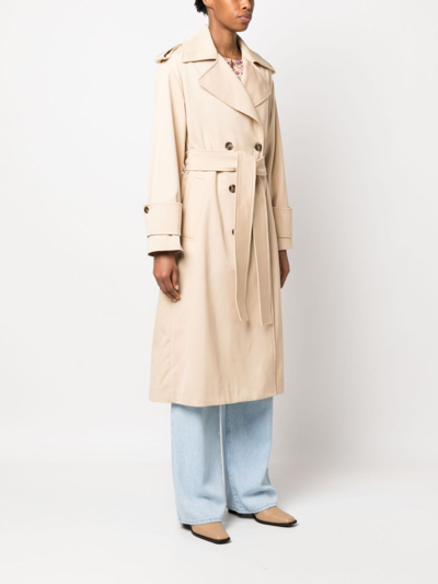 Shop Claudie Pierlot Double-breasted Cotton Trenchcoat In Neutrals