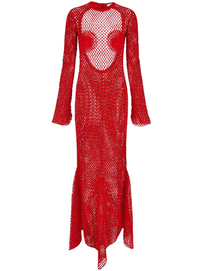 Shop Ferragamo Mesh Open-back Long Dress In Red