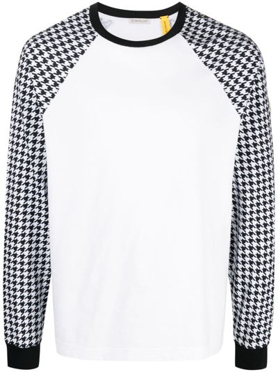 Shop Moncler Genius X Frgmt Houndstooth Raglan Sleeves T-shirt In White
