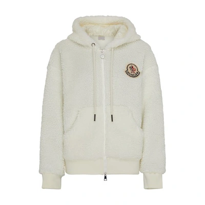 Shop Moncler Zip Up Cardigan In Ivory