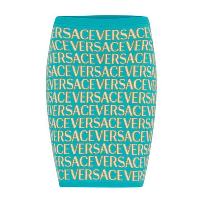 Shop Versace Allover Pencil Skirt In 5v540_turquoise_light_blue