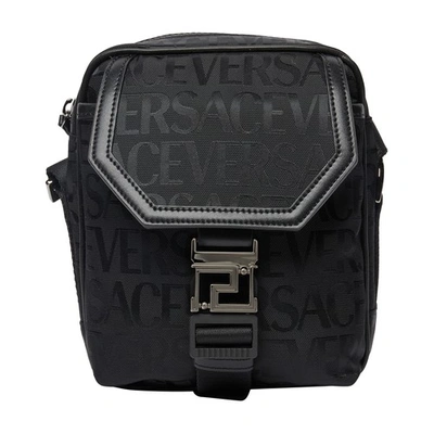 Shop Versace Small Messenger Bag In 1b00e_black_ruthenium