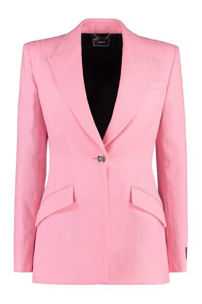 Shop Versace Wool Single-breasted Blazer In Pink