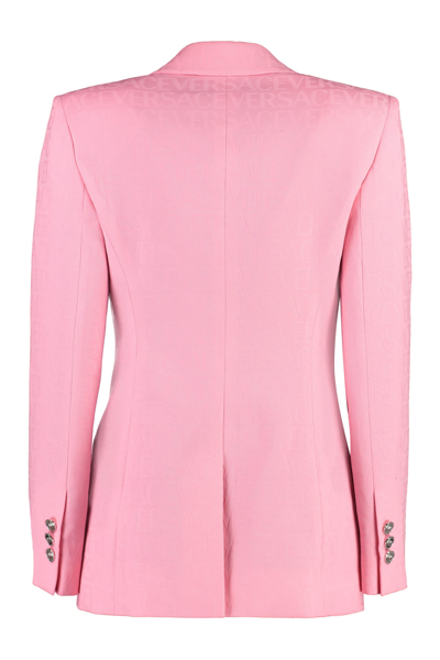 Shop Versace Wool Single-breasted Blazer In Pink