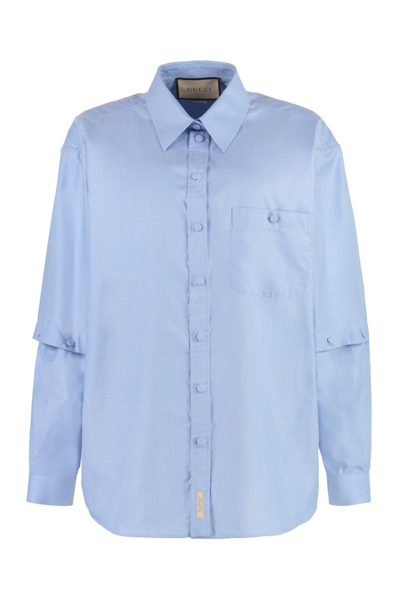 Shop Gucci Cotton-oxford Shirt In Light Blue