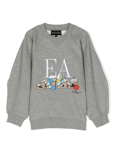 Emporio Armani Smurfs Embroidered Cotton Sweatshirt In Grey
