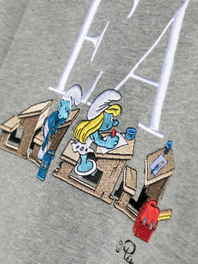 Emporio Armani Smurfs Embroidered Cotton Sweatshirt In Grey
