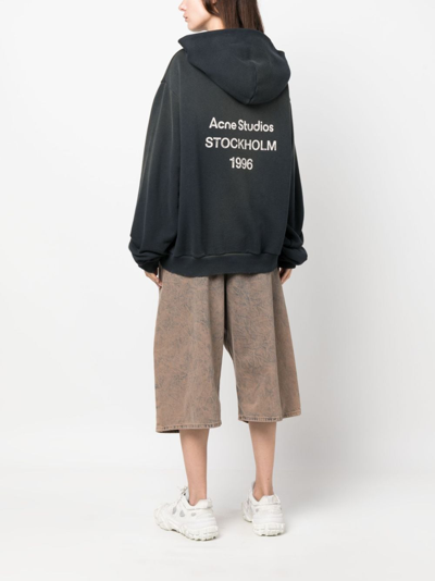 Shop Acne Studios Logo-print Drop-shoulder Hoodie In Black