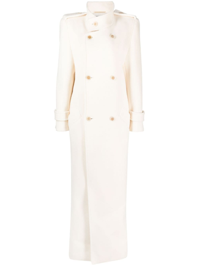 Shop Saint Laurent Double-breasted Wool Coat In White