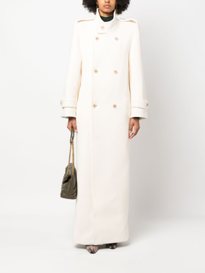 Shop Saint Laurent Double-breasted Wool Coat In White